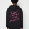 YOURTURN EMBROIDERED TEXT HOODIE UNISEX - Kapuzenpullover - Black