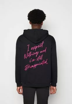 YOURTURN EMBROIDERED TEXT HOODIE UNISEX - Kapuzenpullover - Black